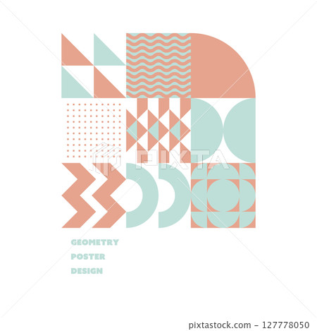 Creative geometric poster design, simple modern background, white, orange, green, mint green 127778050