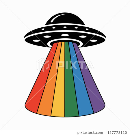 UFO with Rainbow Beam Illustration UFO with Rainbow Beam Illustration 127778110