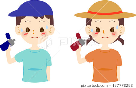 Child drinking from a water bottle 127778298