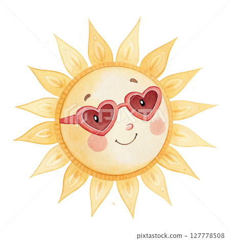 Sun wearing glasses smiling Clipart Watercolor Sun wearing glasses smiling Clipart Watercolor 127778508
