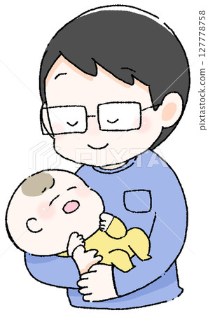 Illustration of a father putting a baby to sleep A father holding a baby 127778758