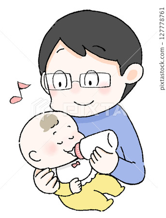 父親餵嬰兒喝奶的插圖嬰兒護理新生兒護理育嬰假 127778761