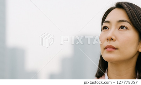 決定換工作的表情嚴肅的日本女性（16:9 橫向橫幅） 127779357