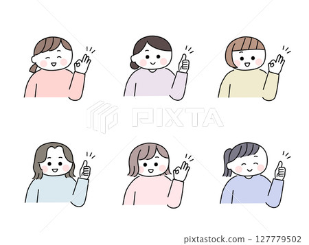 Loose and cute hand-drawn style woman / Good/Like pose 127779502