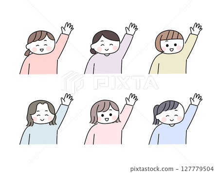 寬鬆可愛的手繪風格女人/舉手姿勢 127779504