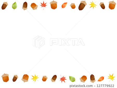 Acorns, ginkgo, maple leaves, autumn illustration 127779922