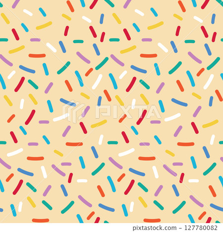 Donut Candy Background with Seamless Rainbow Sprinkle Texture Featuring Color Glaze and Tiny Vermicelli for Dessert Inspired Pattern and Sweet Decorative Confection Illustration Design 127780082