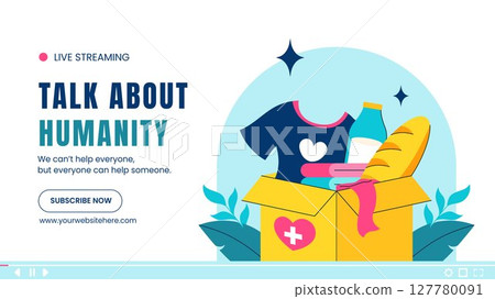 Flat Design Cartoon Illustration for Humanitarian Day Awareness Video Thumbnail Template 127780091