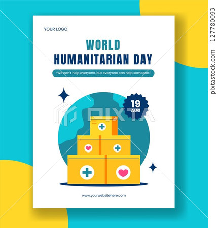 Humanitarian Day Vertical Poster Template with Flat Hand-Drawn Cartoon Design Humanitarian Day Vertical Poster Template with Flat Hand-Drawn Cartoon Design 127780093