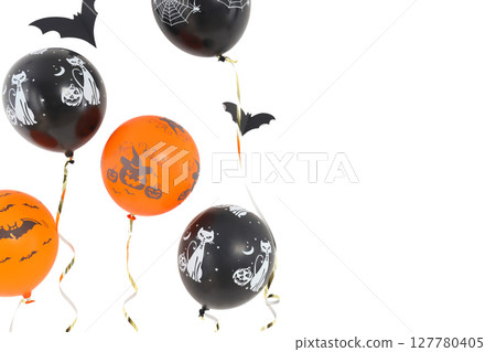Halloween-themed colorful balloons, isolated on white, PNG 127780405