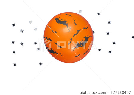 Orange ball with bats and spiders, isolated on white, PNG Orange ball with bats and spiders, isolated on white, PNG 127780407