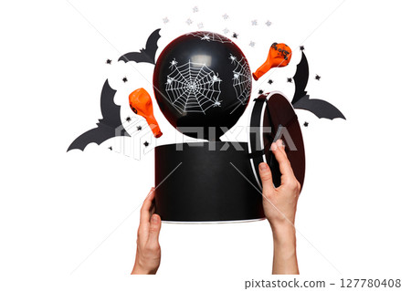 Halloween decor sparks excitement, isolated on white, PNG 127780408