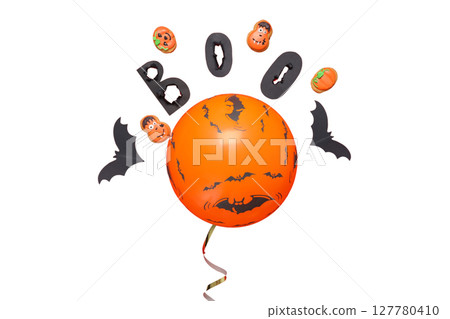 Halloween balloon with bats, isolated on white, PNG 127780410