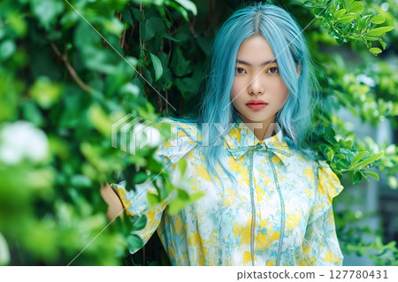 藍髮女性/髮色“AI 產生的圖像” 127780431