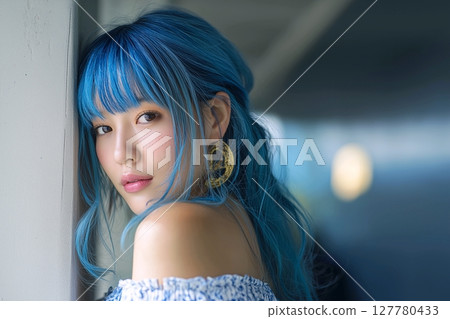 藍髮女性/髮色“AI 產生的圖像” 127780433