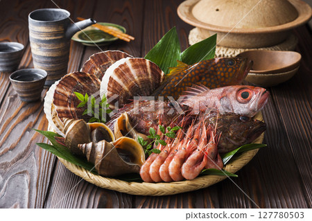 North Sea fresh fish and sake 127780503