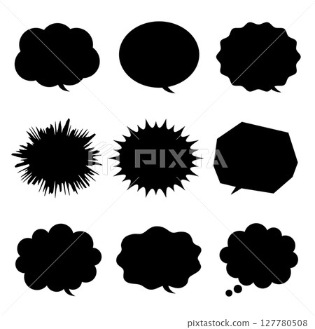 Set of black hand-drawn style speech bubbles - Simple comic design for highlighting emotions and emphasis 127780508