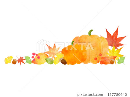 Acorns, ginkgo, maple leaves, autumn illustration 127780640
