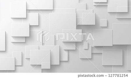 Clean 3D white squares with subtle shadows create a modern, abstract background, some connected by thin lines. 127781254