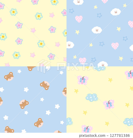 Four set of pastel background designs with butterfly, flower, cloud, star, teddy bear, heart for wallpaper, backdrop, ad template, frame, paper design, social media post, poster, sticky note, notepad Four set of pastel background designs with butterfly, flower, cloud, star, teddy bear, heart for wallpaper, backdrop, ad template, frame, paper design, social media post, poster, sticky note, notepad 127781386