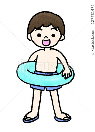 Hand-drawn illustration of a boy in a swimsuit Hand-drawn illustration of a boy in a swimsuit 127781472