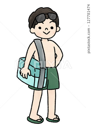 身穿泳衣的男子的手繪插圖 127781474