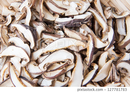 Close-up of dried shiitake slices Close-up of dried shiitake slices 127781783