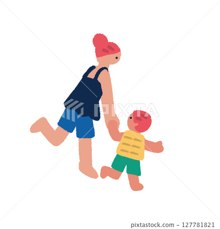 Illustration of people enjoying summer: Parents and children holding hands 127781821