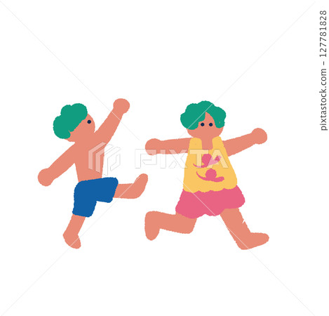 Illustration of people enjoying summer: excited children Illustration of people enjoying summer: excited children 127781828