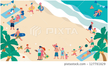 Hand drawn flat illustration of people enjoying the sea and summer 127781829