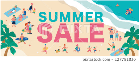 人們享受夏天的插圖夏季銷售橫幅 127781830