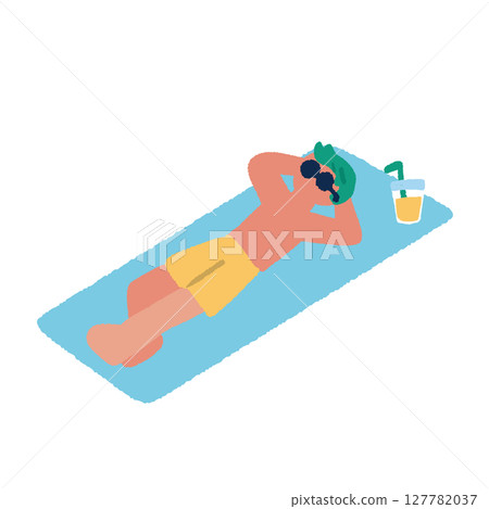 Illustration of people enjoying summer: A man sunbathing Illustration of people enjoying summer: A man sunbathing 127782037