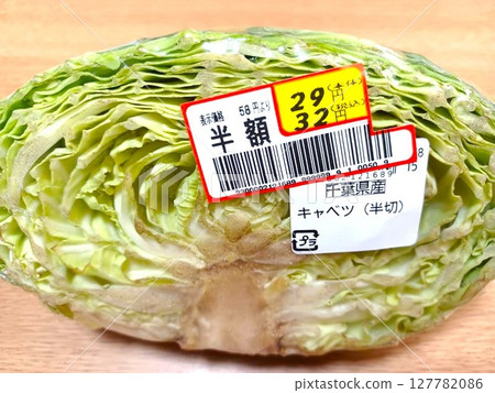 Cabbages discounted by half price, clearance items, discounted items Cabbages discounted by half price, clearance items, discounted items 127782086