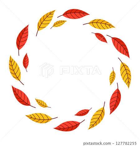 Minimalist Wreath with Red and Yellow Autumn Leaves 127782255