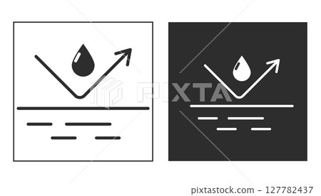 Waterproof icon water protection, surface protection from liquid. Line arrow and water drop. Weather protection symbol. Rainproof material. Simple resistant defence. Waterproof icon water protection, surface protection from liquid. Line arrow and water drop. Weather protection symbol. Rainproof material. Simple resistant defence. 127782437