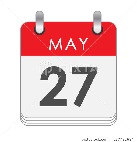 May 27. A leaf of the flip calendar with the date of May 27. Flat style. 127782684