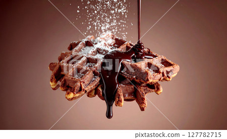 Background of waffles with chocolate sauce Background of waffles with chocolate sauce 127782715