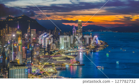June 24 2025 Twilight Over Central Waterfront Skyline View Hong Kong June 24 2025 Twilight Over Central Waterfront Skyline View Hong Kong 127782732