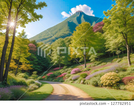 可以眺望富士山的花園，有秋葉、新綠和五顏六色的鮮花 1 127782951