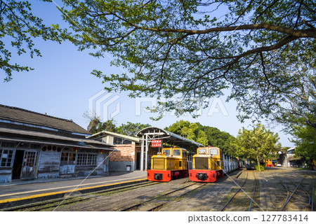 View of sugar train stops at Suantou Sugar Railway Station in Zhe Cheng Cultural Park, Chiayi, Taiwan. 127783414