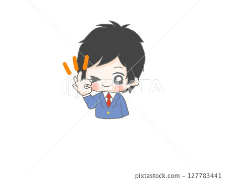 Male student making an OK sign Male student making an OK sign 127783441