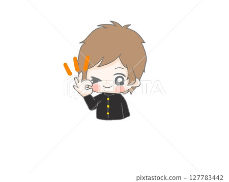 Male student making an OK sign Male student making an OK sign 127783442