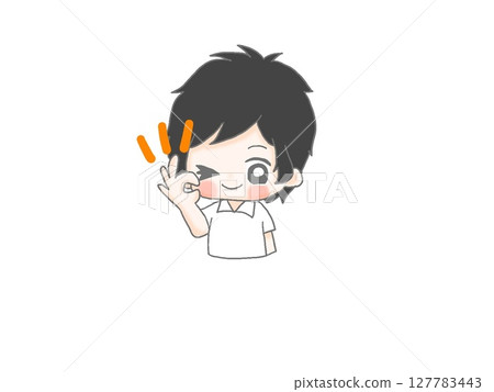 Male student making an OK sign Male student making an OK sign 127783443