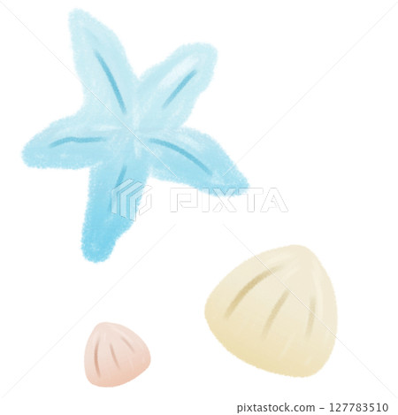 Hand painted yellow shells and blue starfish 127783510