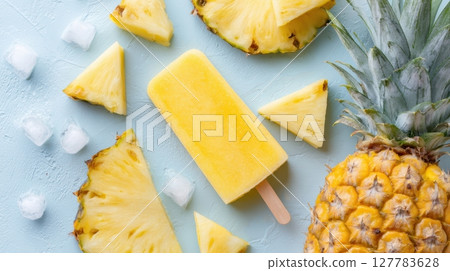Tropical Pineapple Ice Cream Bar Surrounded by Fresh Fruit and Ice Tropical Pineapple Ice Cream Bar Surrounded by Fresh Fruit and Ice 127783628