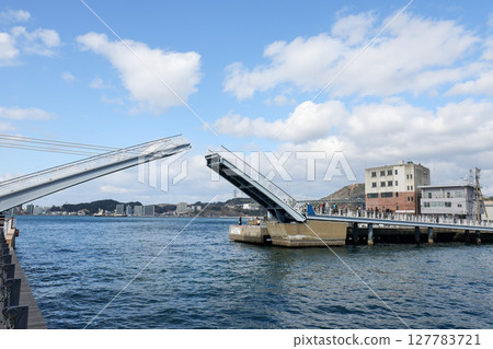 Fukuoka Prefecture, Kitakyushu City, Mojiko Retro, Drawbridge, Blue Wing Moji 127783721