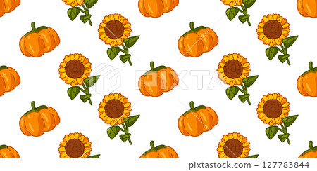 Seamless Pumpkin Sunflower Pattern Seamless Pumpkin Sunflower Pattern 127783844