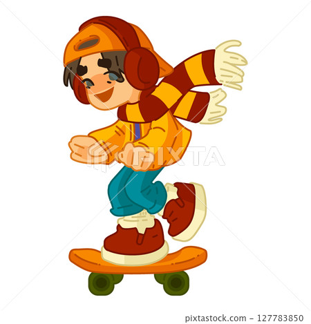 Autumn Boy on Skateboard Illustration Autumn Boy on Skateboard Illustration 127783850