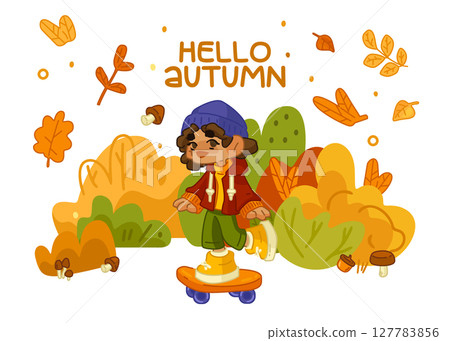 Autumn Skater Kid Illustration Autumn Skater Kid Illustration 127783856