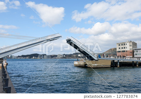 Fukuoka Prefecture, Kitakyushu City, Mojiko Retro, Drawbridge, Blue Wing Moji 127783874